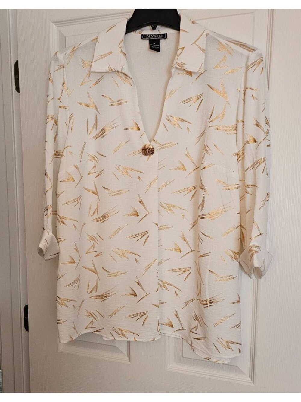 NYCC Womens Abstract Print 3/4 Sleeve Tunic Blouse 1X Ltwt Elegant Resort Wear